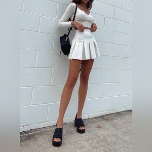 White Pleated Mini Skirt